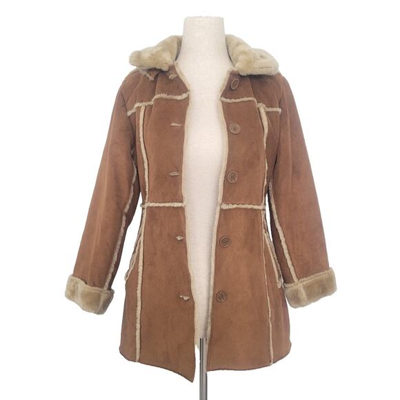 Vintage Y2K Big Chill Penny Lane Suede Hooded Coat Size XS Tan Boho Hippie 70's - Picture 1 of 12